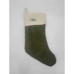 Pottery Barn Personalized Christmas Stocking Olive Green Velvet Embroider Ellie
